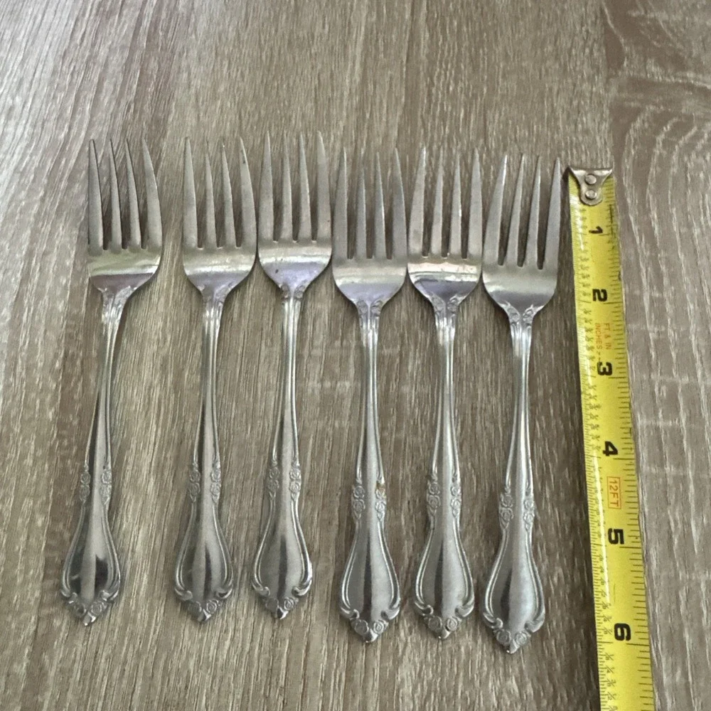 Set of 6 Vintage Breton Rose Stainless Steel Salad Forks Made in Japan